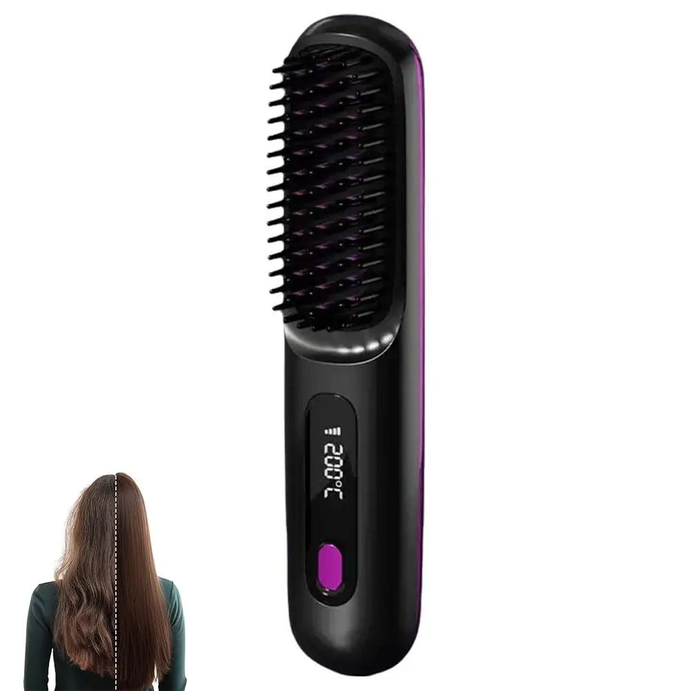 Thermostatic Electric Heating Heating Straight Hair Comb Wireless Portable Negative Ion Styling Tool Rechargeable USB Hair Tools Peaceful Pleasures Health and Wellness Black