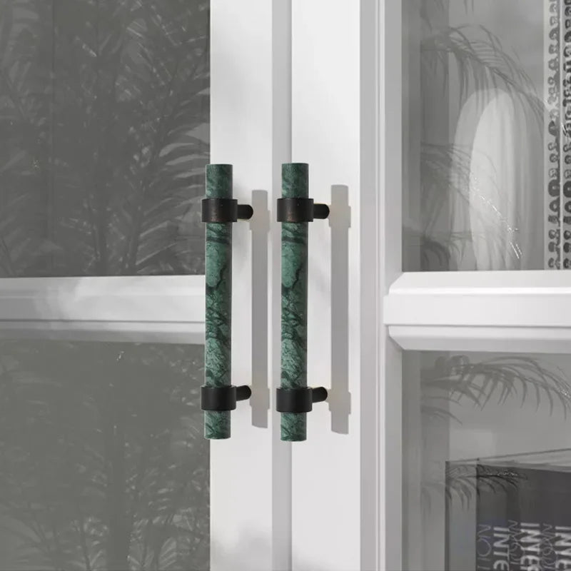 Green Marble & Black Brass Cabinet Drawer Pull Handle Knob