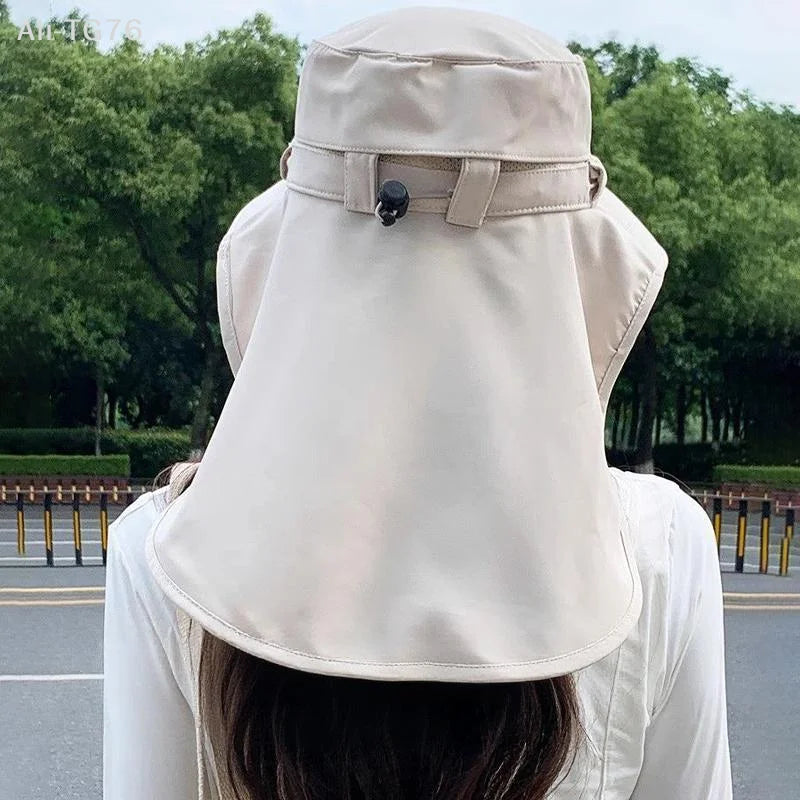 Women's Wide Brim UV Sun Hat | Face Cover & Neck Flap