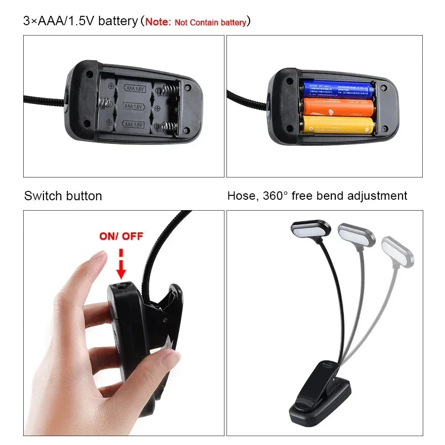 Battery Powered Mini LED Book Light with Clip Eye Protection Flexible Reading Lamp Desk Bedside Portable Night Light Study Light Peaceful Pleasures Health and Wellness