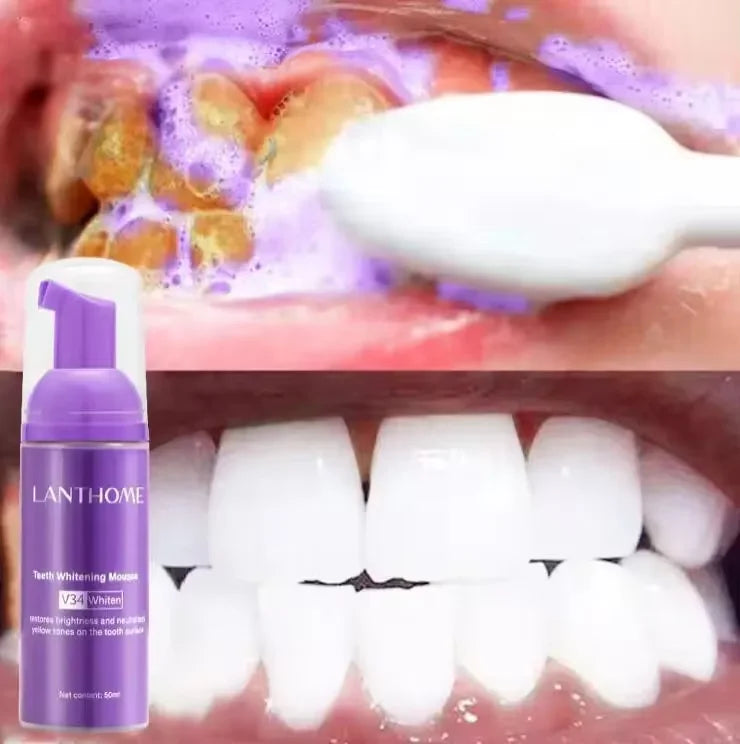 V34 Purple Teeth Whitening Toothpaste Remove Plaque Stains Cleaning Oral Hygiene Dental Bleach Tools Fresh Breath Beauty Health Peaceful Pleasures Health and Wellness 50ml Mouse