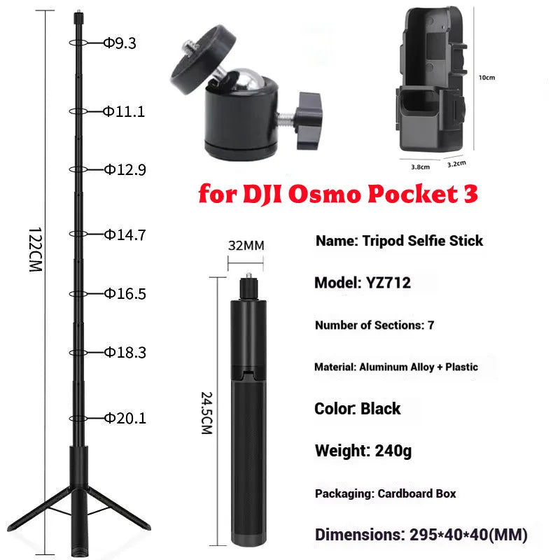 120cm Invisible Selfie Stick Tripod for GoPro, DJI & Insta360