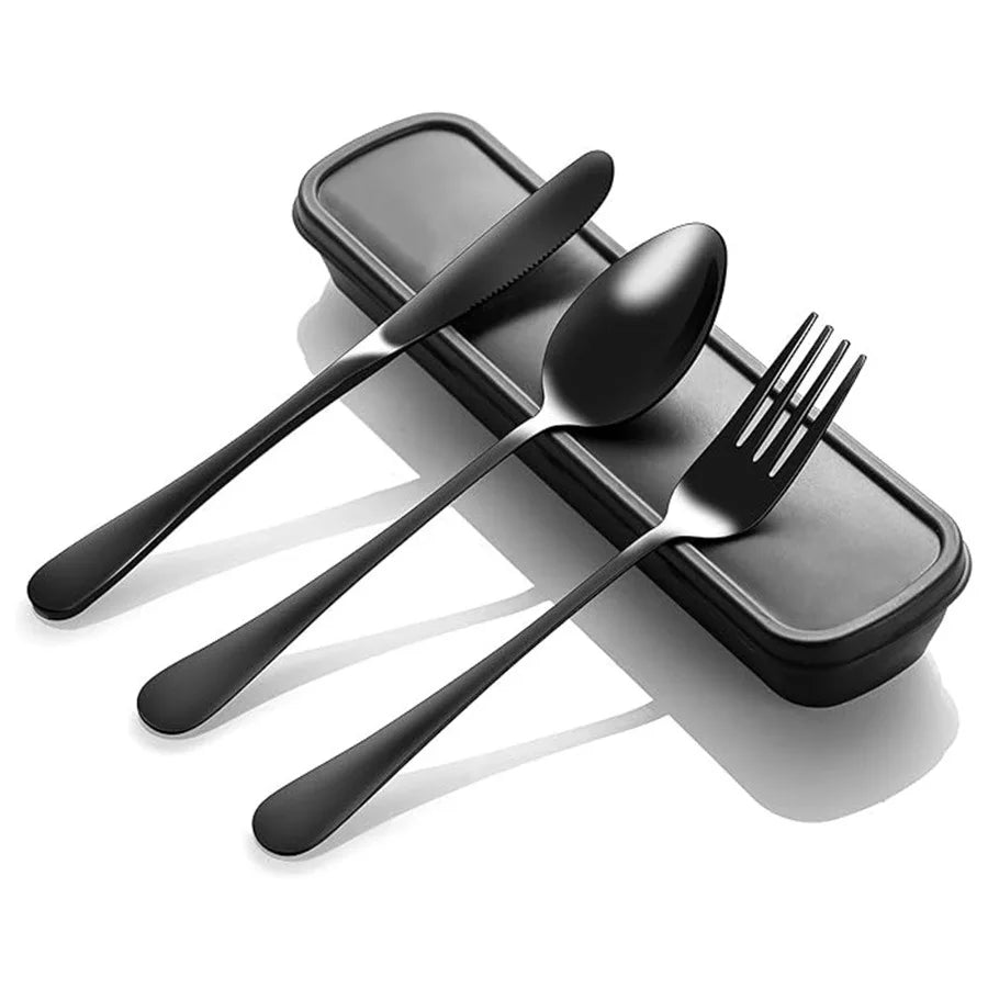 3-Piece Stainless Steel Travel Flatware Set with Storage Box