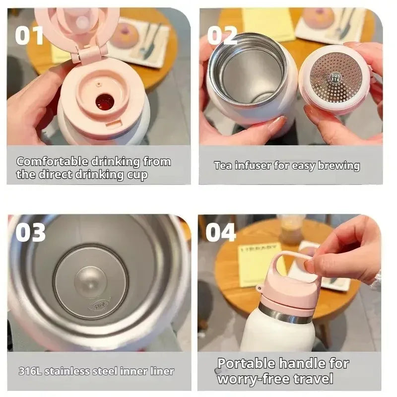 600ml Stainless Steel Vacuum Flask | One-Touch Lid Water Bottle