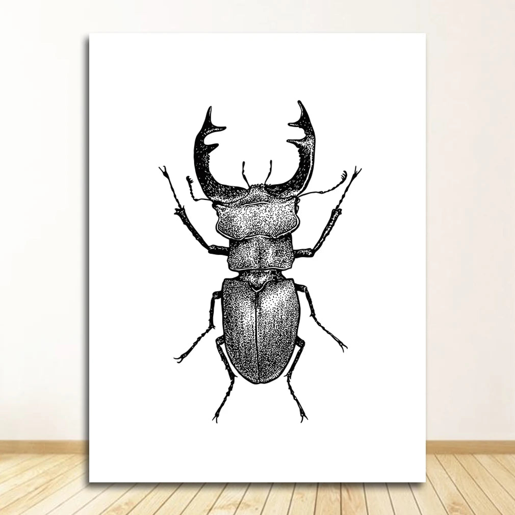 Black & White Insect Bug Canvas Wall Art Print | Unframed Poster
