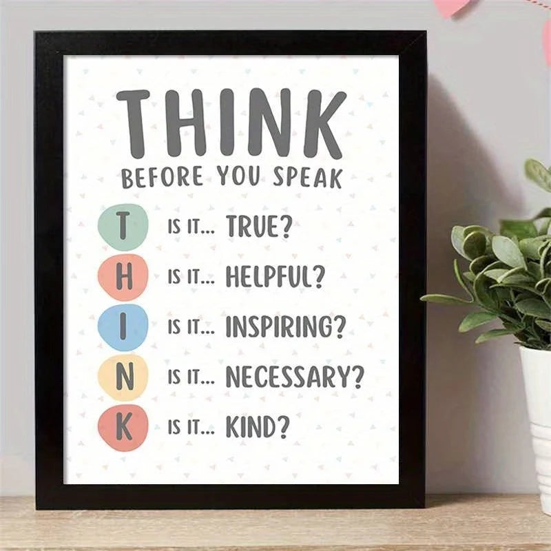 Nordic,Modern THINK Before You Speak" Calming Corner Wall Art Print Canvas Painting Poster Picture For Living Room Home Decor Peaceful Pleasures Health and Wellness G3898 40x60cm Unframed
