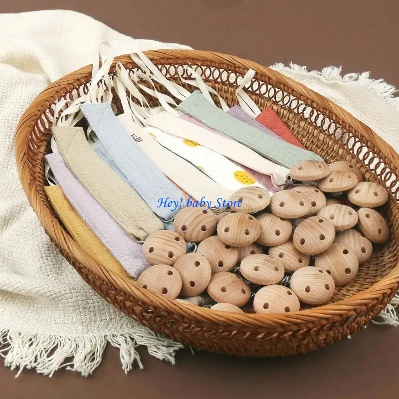 3-Pack Cotton & Wood Pacifier Clips | Baby Soother Holder Set