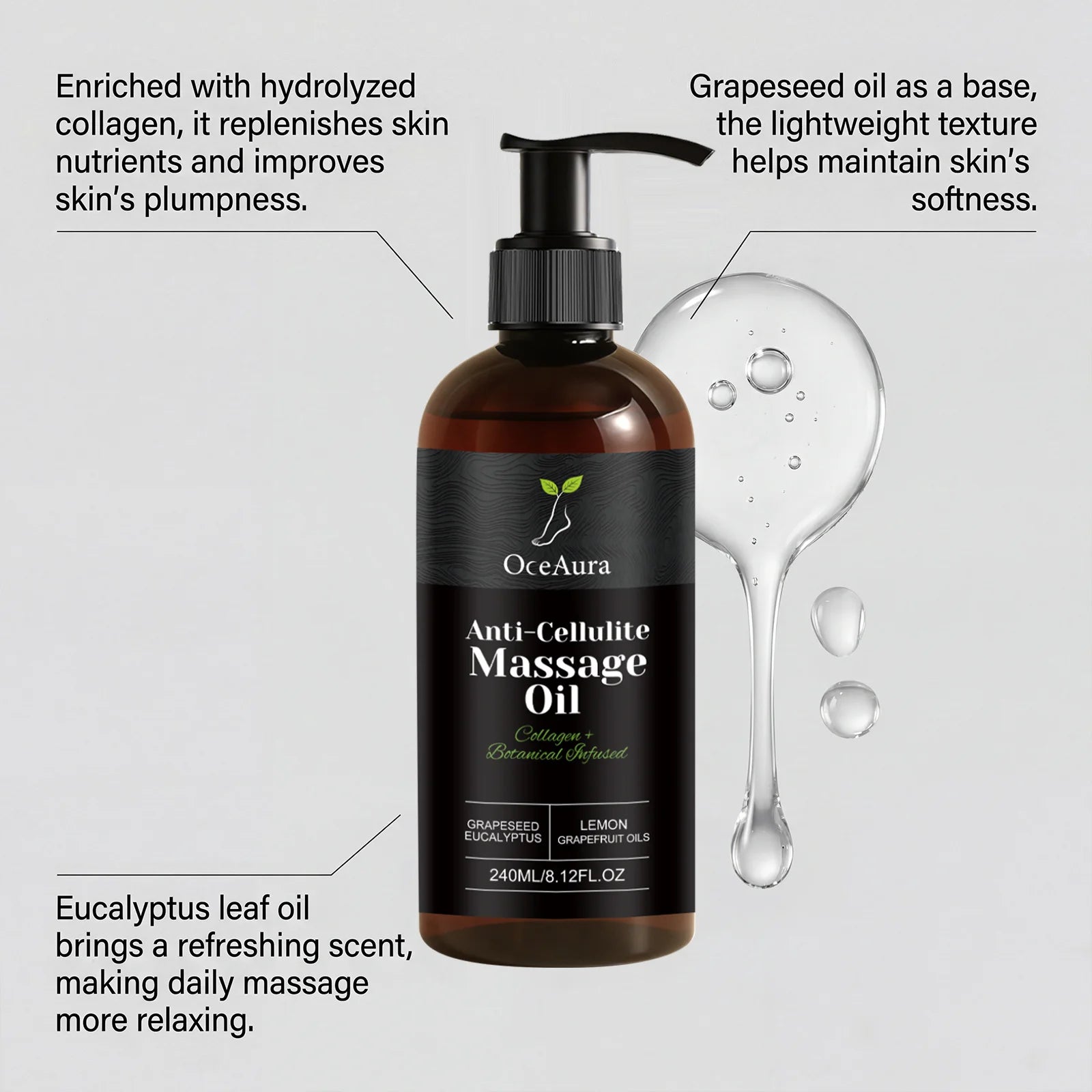 Collagen Anti-Cellulite Massage Oil Abdomen Thigh Firming Nourishing Dry Skin Glowing Soothing Revitalizing Tightening Body Oil Peaceful Pleasures Health and Wellness