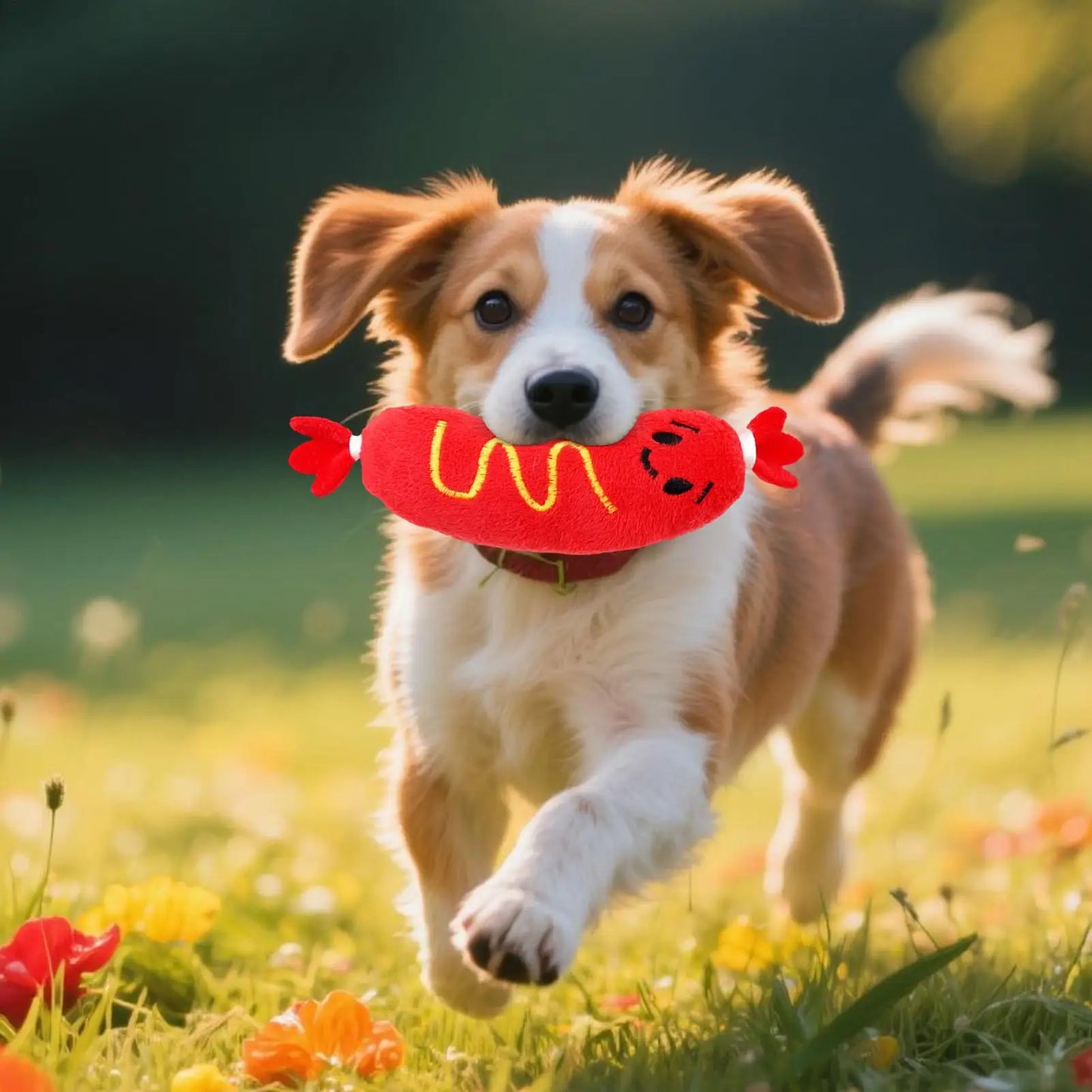 Hot Dog Squeaky Plush Dog Toy – Interactive Chew & Fetch Toy