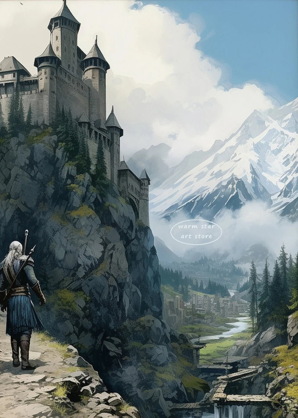 Watercolor Middle Earth Classic Magic Movie Rivendell Canvas Art Ring Posters and Prints Wall Painting Living Room Home Decor Peaceful Pleasures Health and Wellness A2 30X40CM