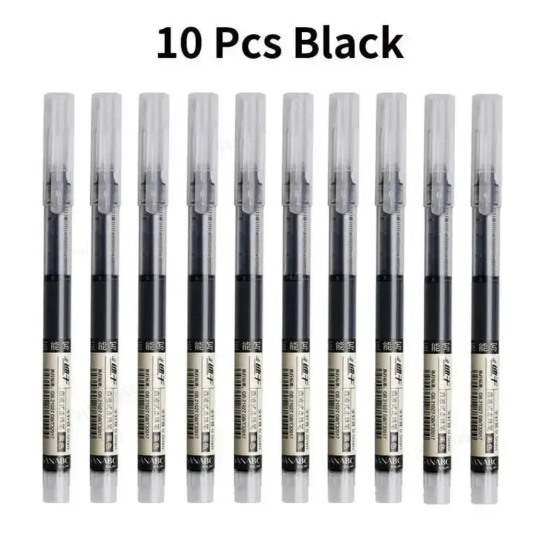 3-24Pcs Straight Liquid Gel Pen Quick-drying, Large-capacity 0.5mm Black Blue Ink for Writing School Office Stationery Supplies Peaceful Pleasures Health and Wellness 10 black pen