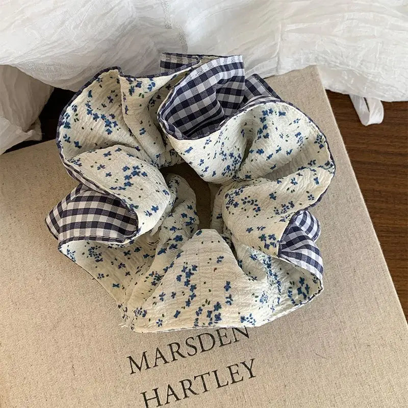 New Polka Dot Double Layer Hair Scrunchies Soft Sweet Girls Hair Ties Decor Fashion Apparel Accessories Peaceful Pleasures Health and Wellness blue