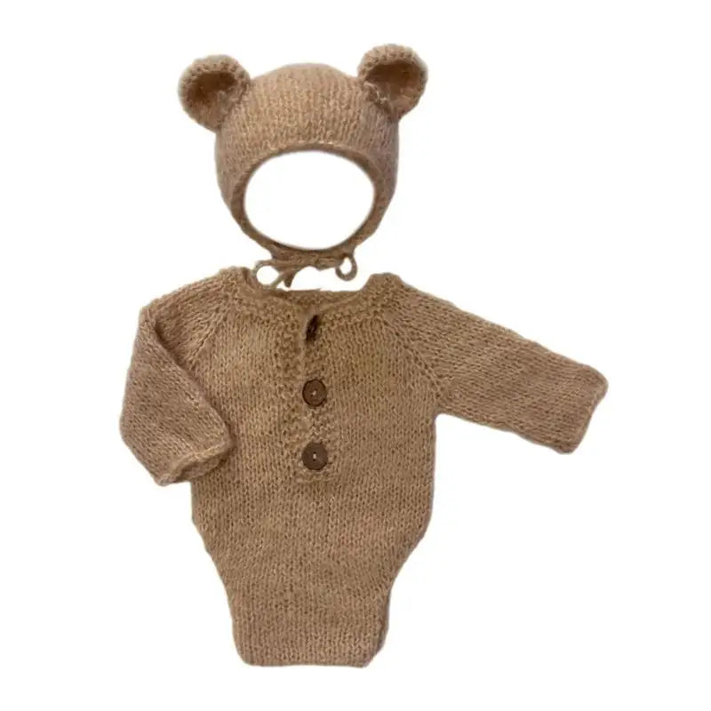 Baby Bear Newborn Photo Prop Set – Soft Romper & Hat 0–6M