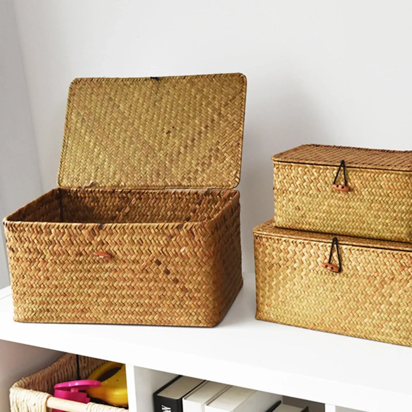 Handcrafted Woven Seagrass Storage Basket with Lid