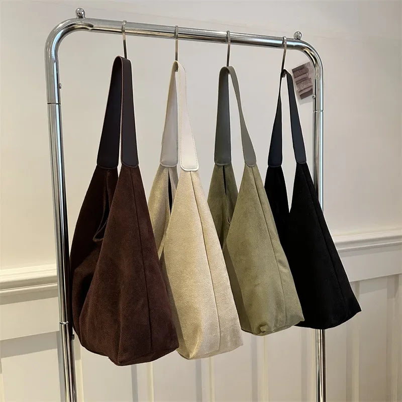 Large-capacity Retro Matte Handbag for Women New Autumn and Winter Suede Single-shoulder Bag New and High-end Commuter Tote Bag Peaceful Pleasures Health and Wellness