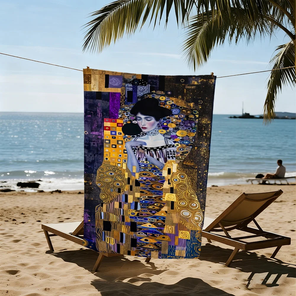 Gustav Klimt Art Quick-Dry Beach Towel | Pool Travel Gym Quick-Dry Beach Towel Peaceful Pleasures Health and Wellness