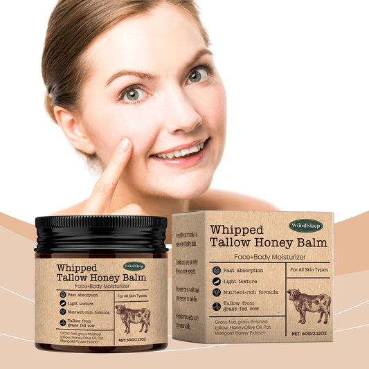 WoodSleep Beef Tallow Paste Deeply Moisturizer Brightening Wrinkle Remover Grass Fed Tallow Wild Honey Face Body Cream Skin Car Peaceful Pleasures Health and Wellness
