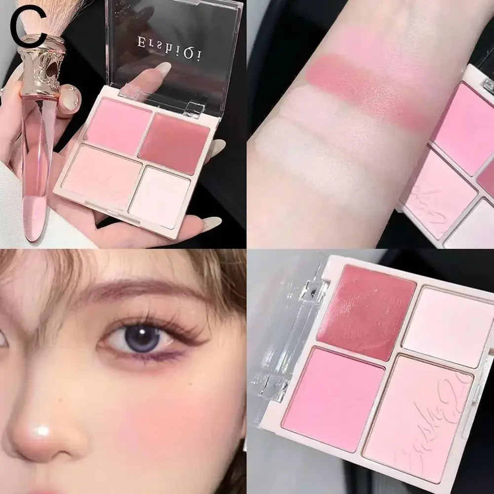4 Color Matte Pink Blush Palette Shades Pigmented Shimmering Long Lasting Cheek Makeup For Brighten Nude Natural Blusher Palette Peaceful Pleasures Health and Wellness 03