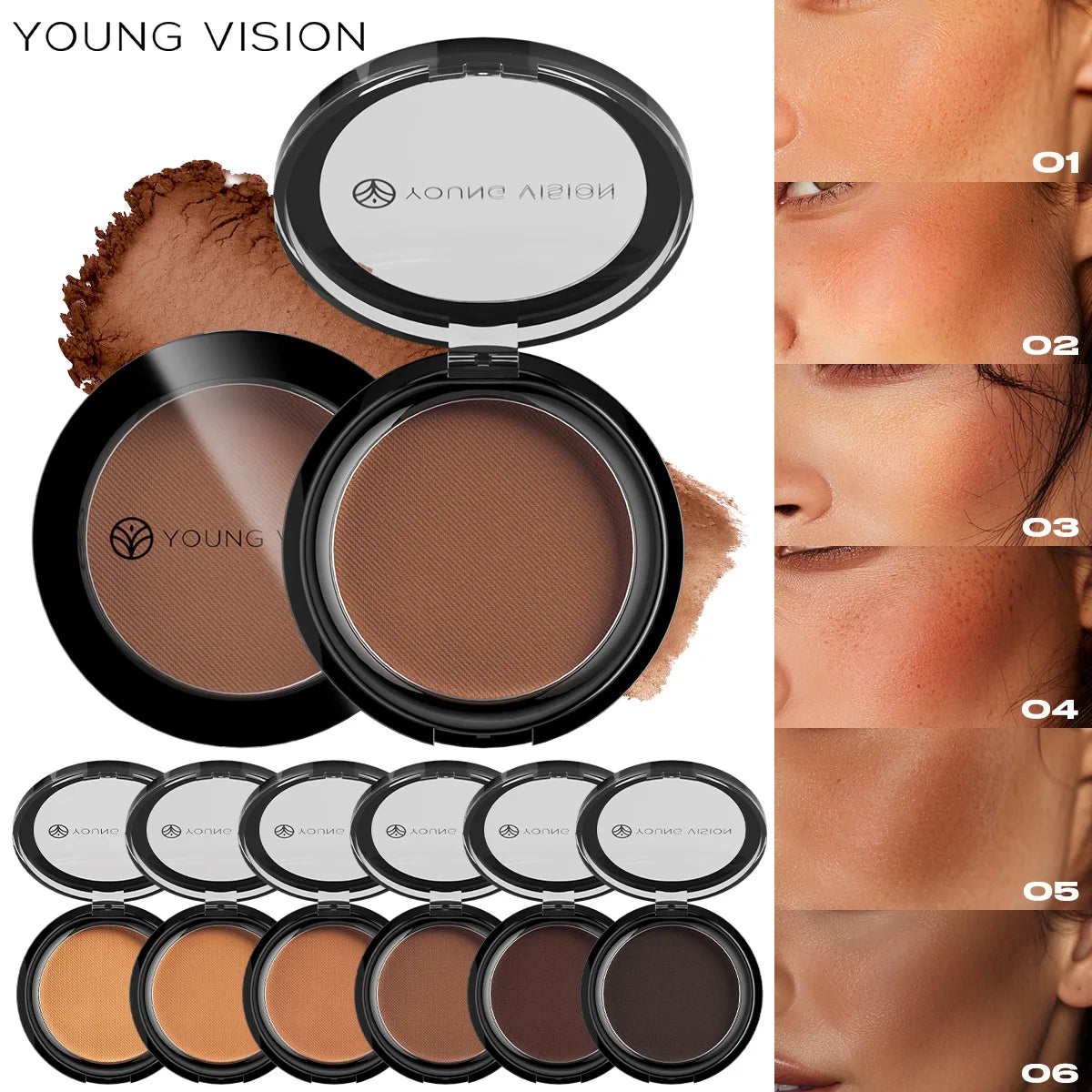 Silky Matte Bronzer & Contour Powder Palette – 6 Shades
