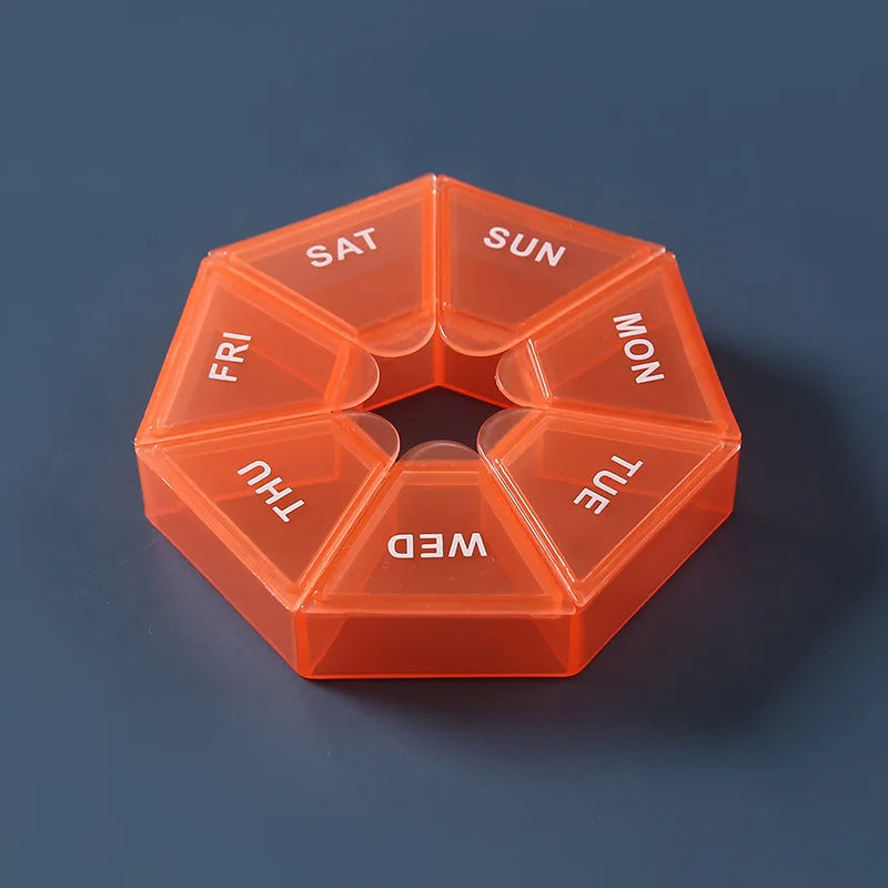 Mini Small Portable Travel Vitamin Pill Box Pills Cases Container Organizer Storage Tablets 7 Days Grids Medicine Fish Oils Peaceful Pleasures Health and Wellness orange