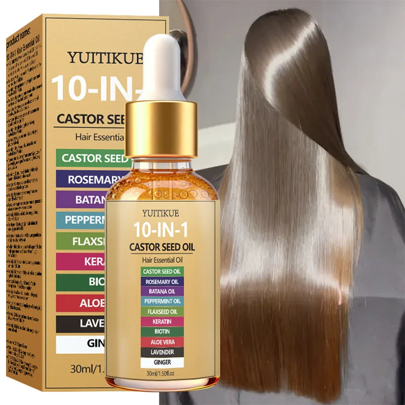 YUITIKUE 10-IN-1 Castor Seed Hair Oil | Natural Blend Of Batana, Rosemary & Biotin | For Deep Nourishment & Healthy Hair & Scalp Peaceful Pleasures Health and Wellness