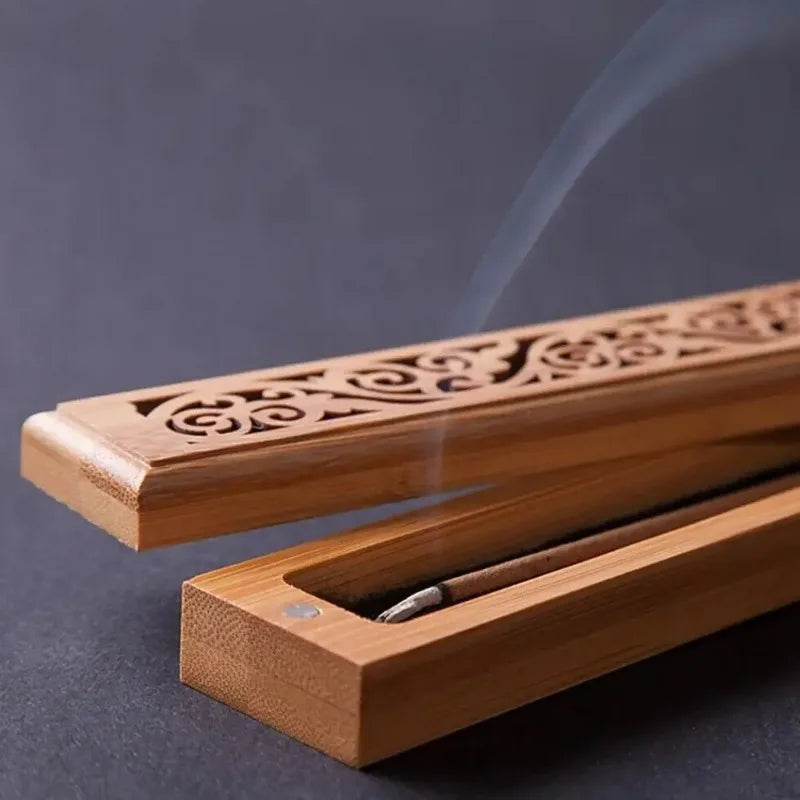 Natural Bamboo Incense Burner Box with Lid & Ash Tray Incense Burner Box Peaceful Pleasures Health and Wellness