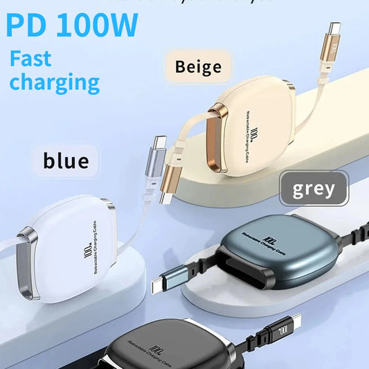 Retractable Type-C to Type-C 100W PD Fast Charging Cable Adjustable Length Data Cord for MacBook iPhone Samsung Peaceful Pleasures Health and Wellness