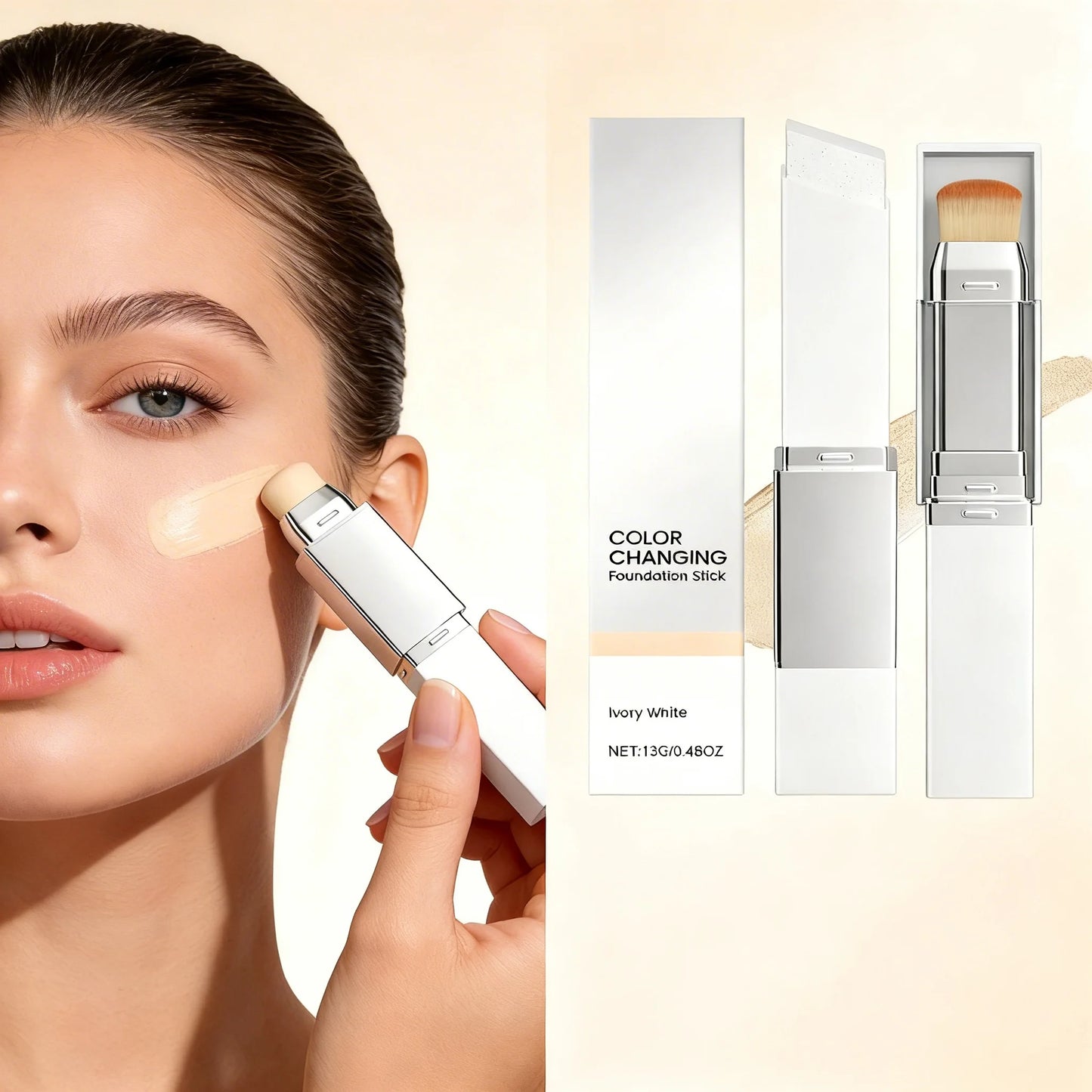 Color Changing Foundation Stick | Matte Buildable Coverage + Brush