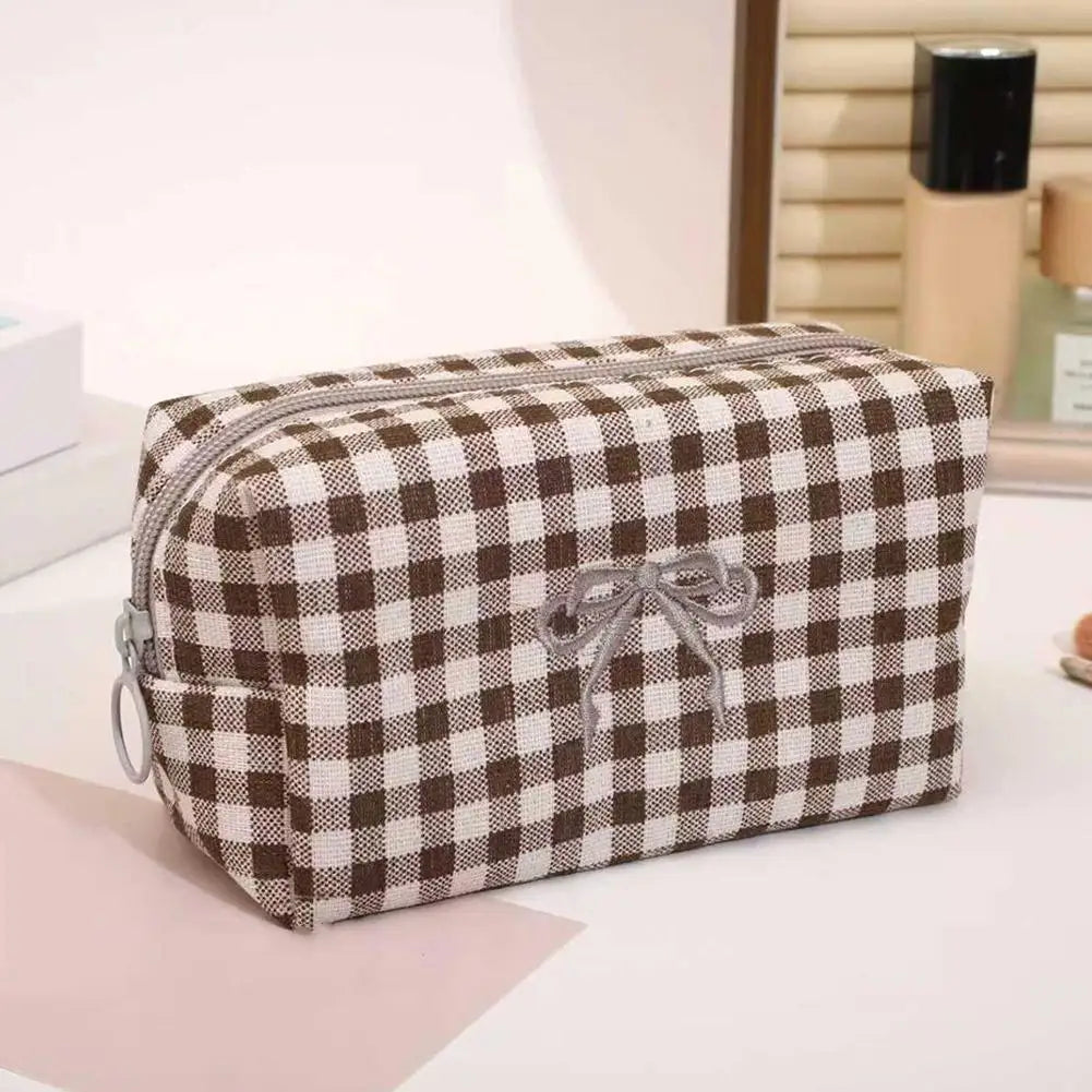 1Pcs Makeup Bag Gingham Plaid Cosmetic Pouch Large capacity Makeup Organizer Portable Travel Toiletry Bag For Women Daily Use Peaceful Pleasures Health and Wellness