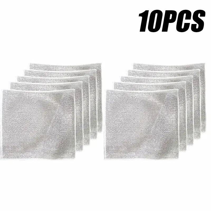 10-Pack Microfiber Magic Dishcloths with Silver Wire Scouring Pad