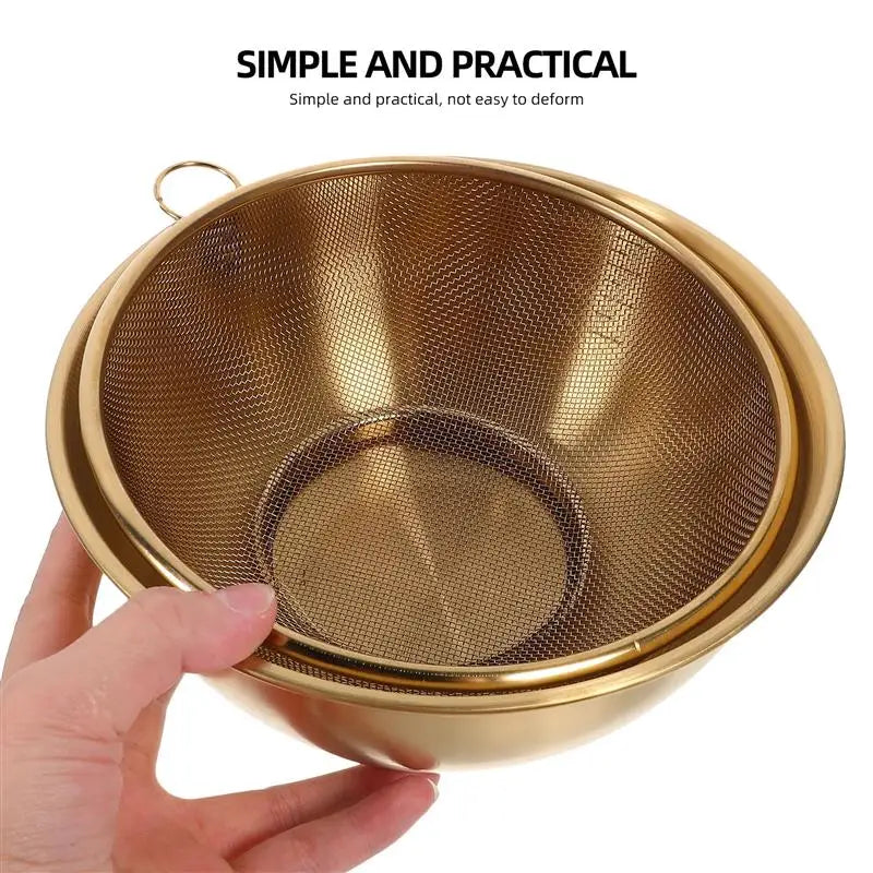 1300ml Stainless Steel Colander Bowl Set Kitchen Strainer Washer Drainer Basket Vegetable Fruit Rice Draining Tool Fine Peaceful Pleasures Health and Wellness