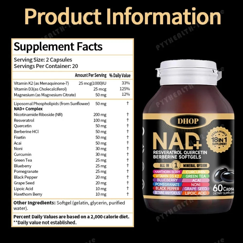 DHOP 18-in-1 NAD+ Complex Softgels | Resveratrol Quercetin 60ct