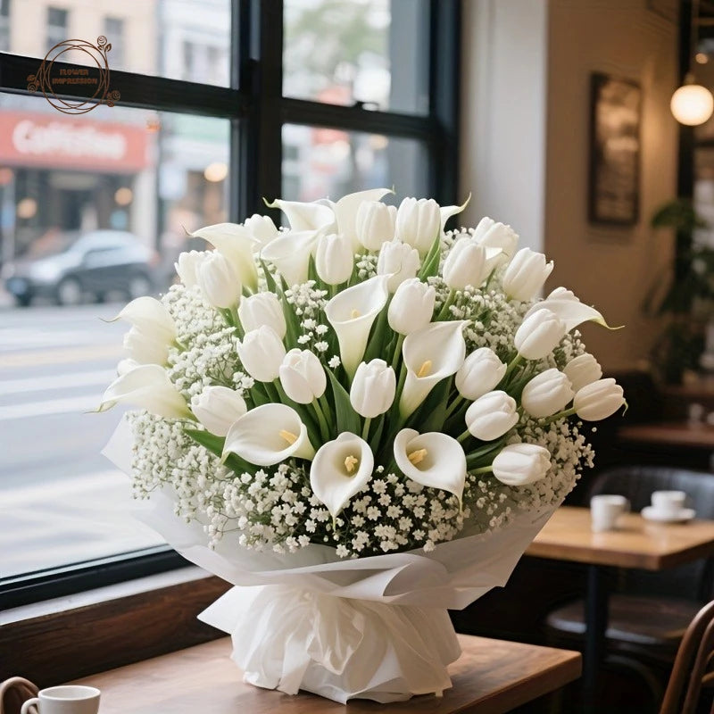 40-Pc Artificial Flower Bouquet – Gypsophila, Tulip & Calla Lily