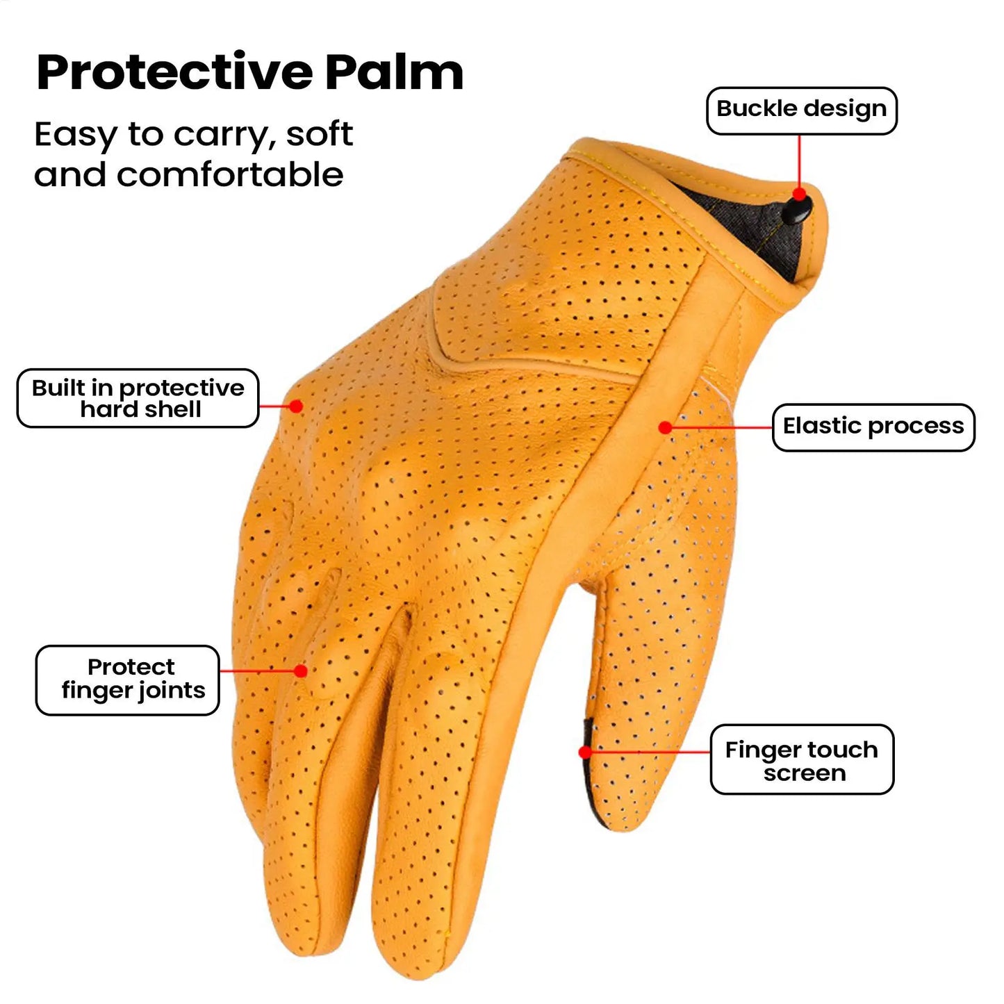 Yellow PU Leather Motorcycle Gloves – Breathable Racing Gloves