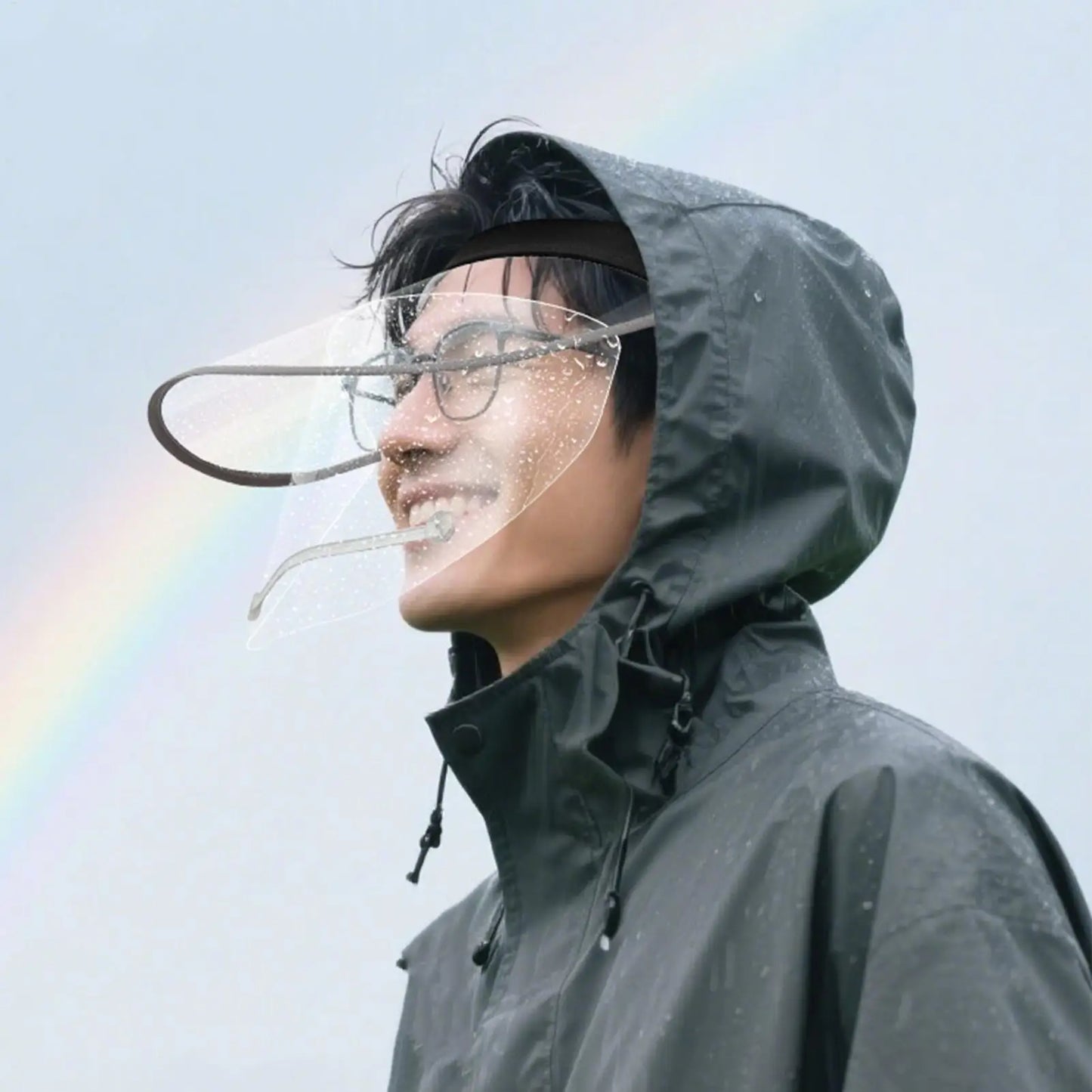 Double-Layer Rain Shield for Face, Clear Wide Brim with Elastic Headband Rain Hat Protector for Cycling Commuting Outdoor Peaceful Pleasures Health and Wellness