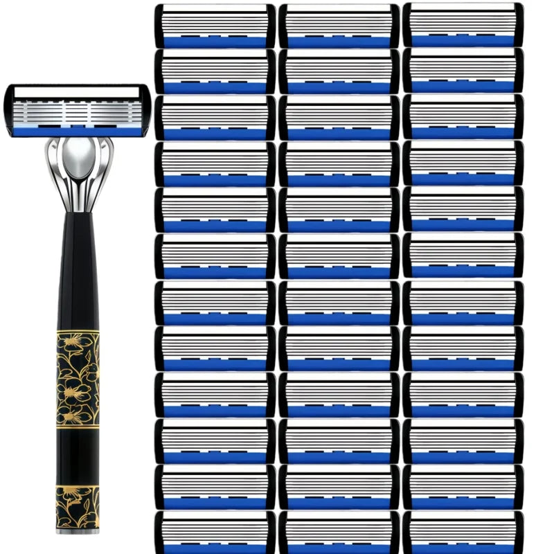 Classic 6-Blade Manual Safety Razor for Men | 1 Handle + 3 Blades