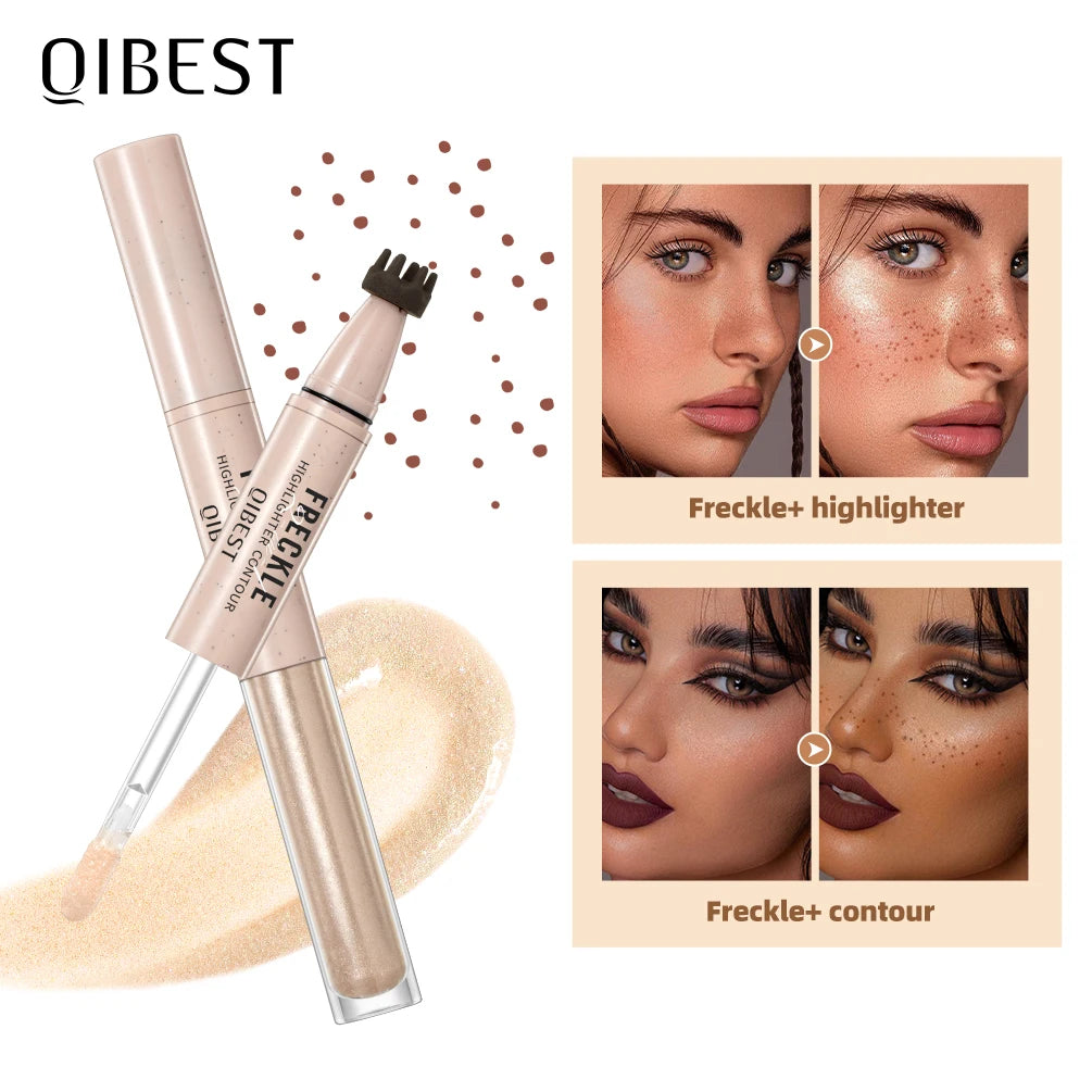 QIBEST Double-headed Freckle Highlighter Stick Fast-drying Waterproof Natural Liquid Contour Lasting Simulation Freckles Stamp Peaceful Pleasures Health and Wellness