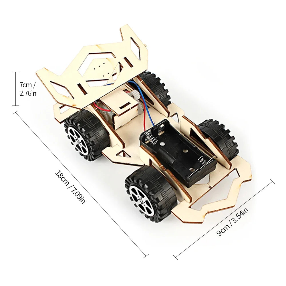 Wood Racing Car DIY Kids Toy Model Building Kits Electric Wooden