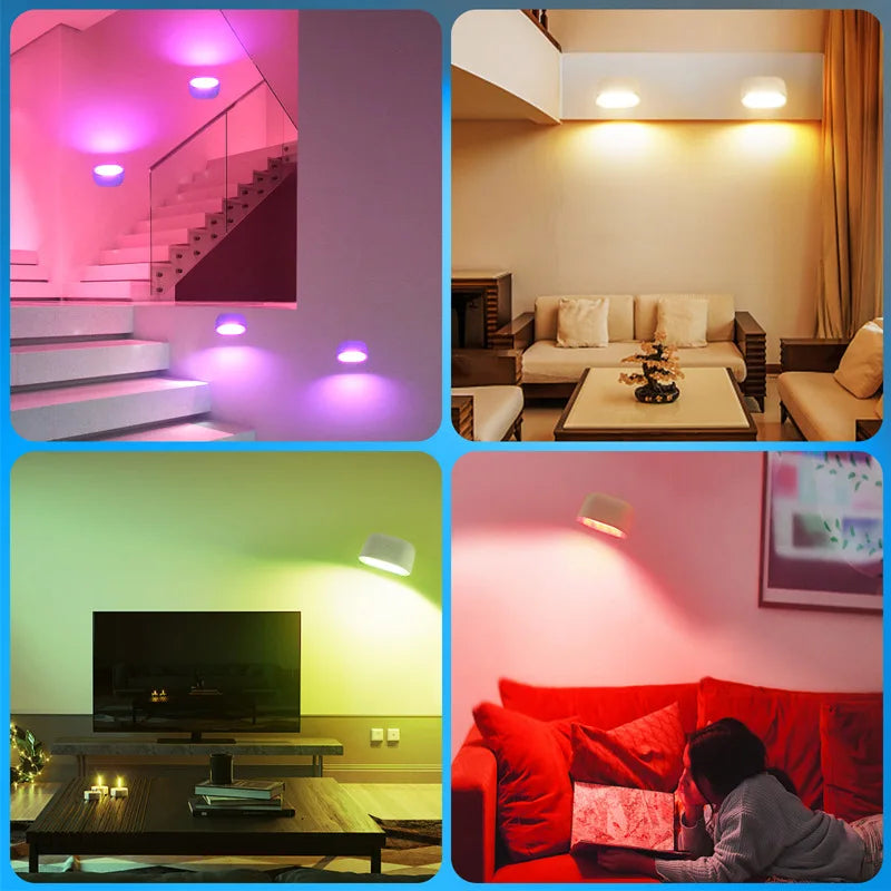360 Degree Rotation Remote Control Wall Light Touch Night Light Bedroom Bedside Light RGB Color Changeable Dimmable Peaceful Pleasures Health and Wellness
