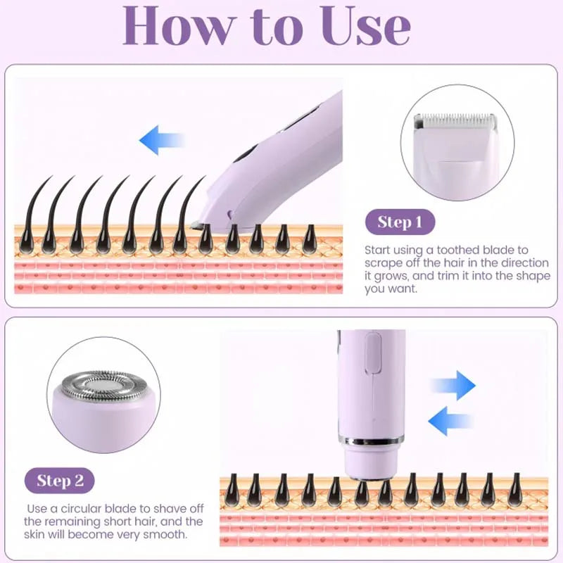 Newest 4-in-1 Electric Painless Hair Shaver IPX7 Waterproof Battery-Powered Dual Head Hair Removal for Women Men All Areas Peaceful Pleasures Health and Wellness