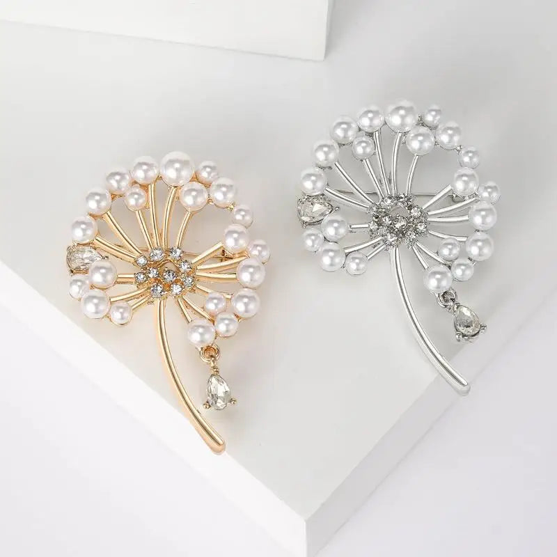 Dandelion Brooch with Pearls & Rhinestones – Plant Pin Gift