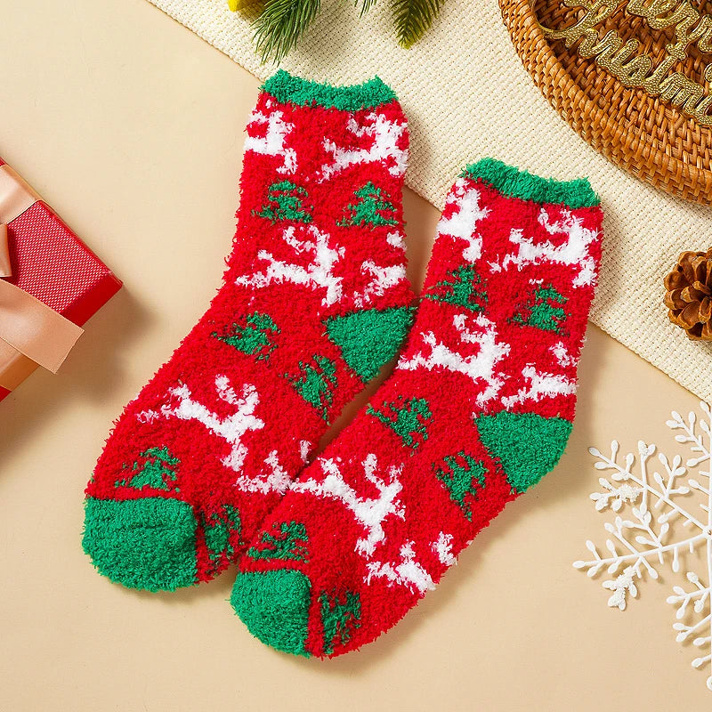 New Creative Design Winter Socks Coral Velvet Christmas Socks Children Santa Claus Home Warm Floor Socks Elk Cartoon Sleep Socks Peaceful Pleasures Health and Wellness