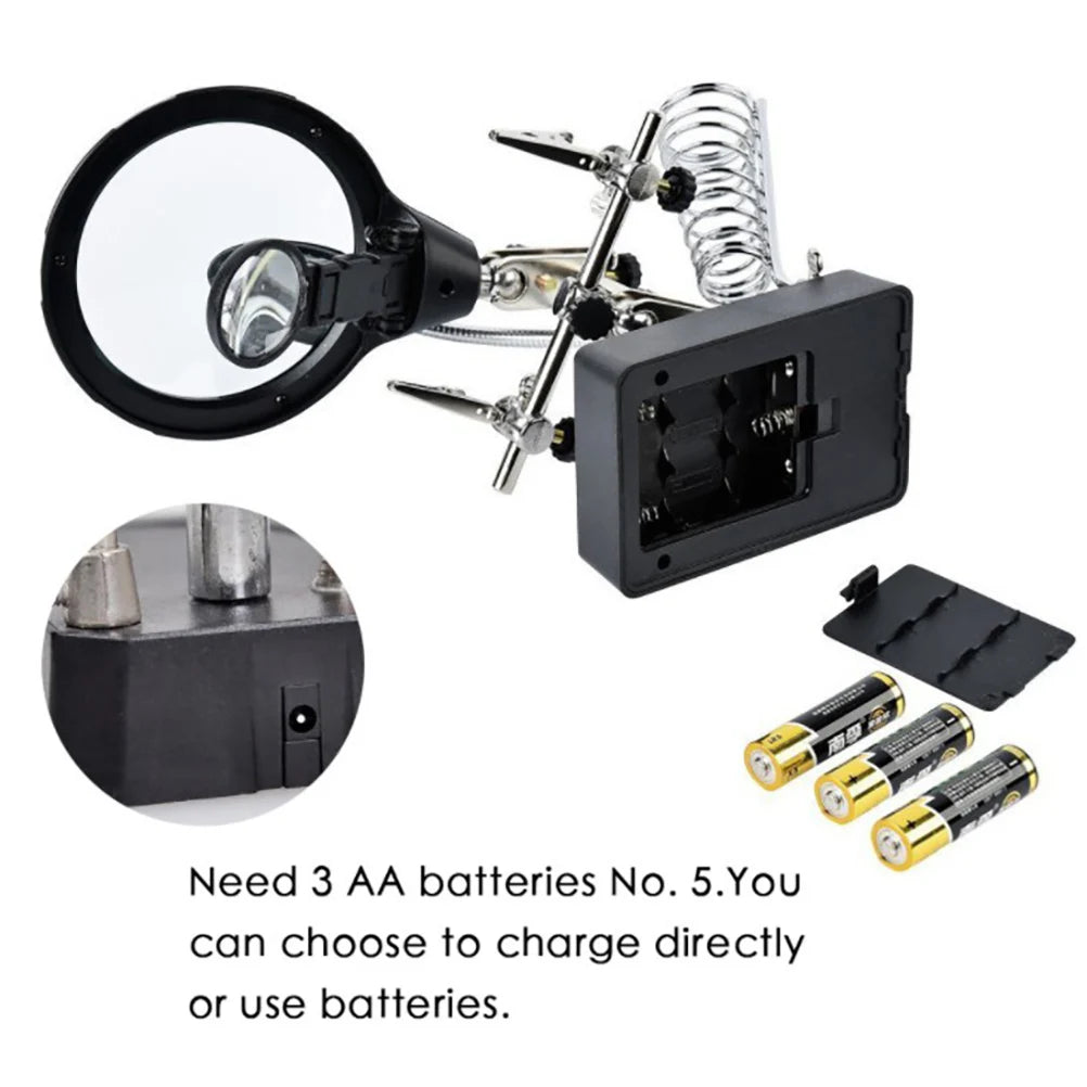 Desktop Magnifier Glass Soldering Station LED Light Magnifying Stand