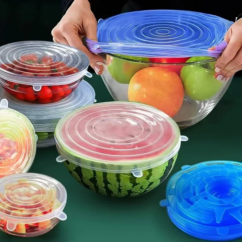 6Pcs Silicone Stretch Lids, Food Bowl Covers, Reusable Food Saving Covers, Retractable Multifunctional Fresh-keeping Lid Peaceful Pleasures Health and Wellness