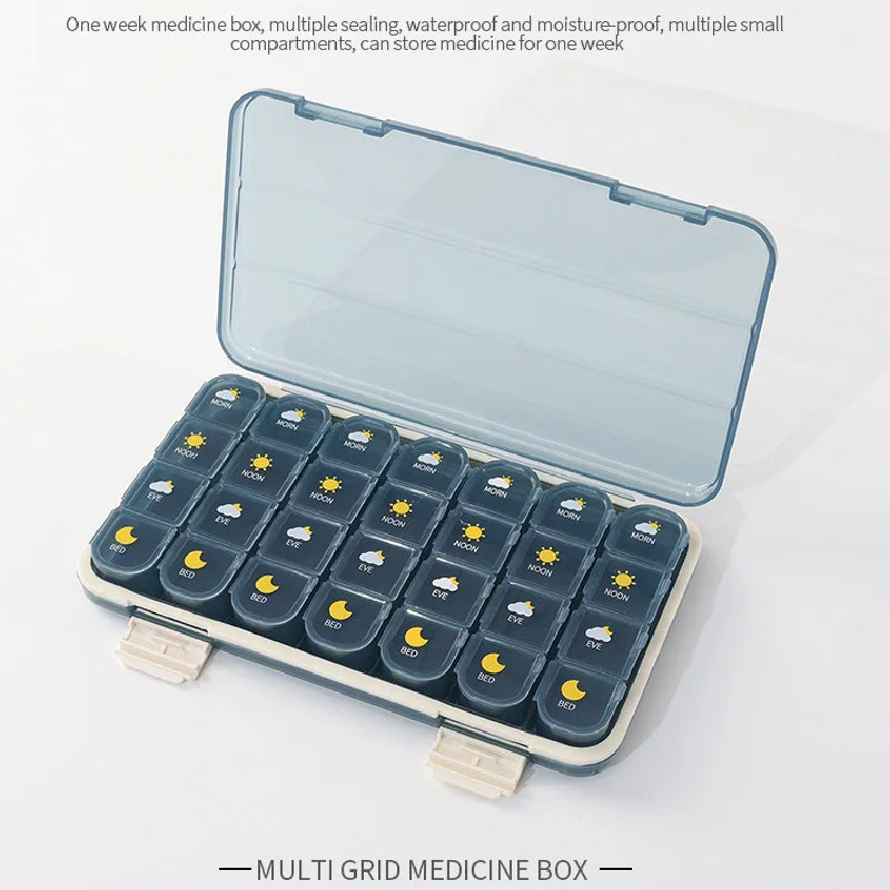 Portable 21/28 Grids Weekly Pill Box Medicine Dispenser Tablet Organizer Storage Boxes 7 Days Compartment Pills Case Container Peaceful Pleasures Health and Wellness
