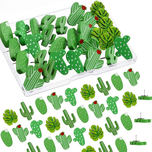Bview Art DIY Wooden Flamingo Cactus Push Pins Decorative Thumb Tacks Peaceful Pleasures Health and Wellness 60pcs Cactus