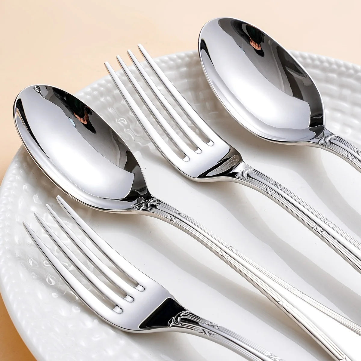 Luxury 18/10 Stainless Steel Flatware Set – Mirror-Polished Heavy Weight Cutlery (4 or 5-Piece)