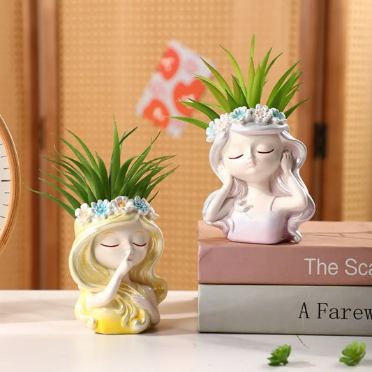 Fairy Head Resin Planter | Cute Succulent & Flower Pot Decorative Resin Planter Oasis Select Pink