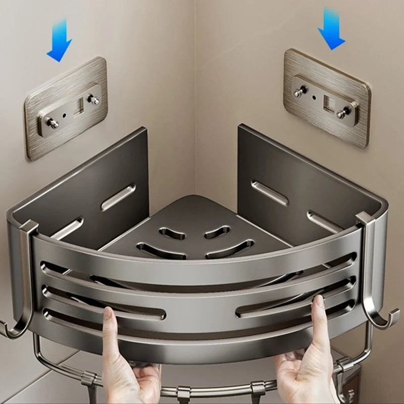 No-Drill Adhesive Bathroom Shelf & Towel Rack | Metal Wall Mount