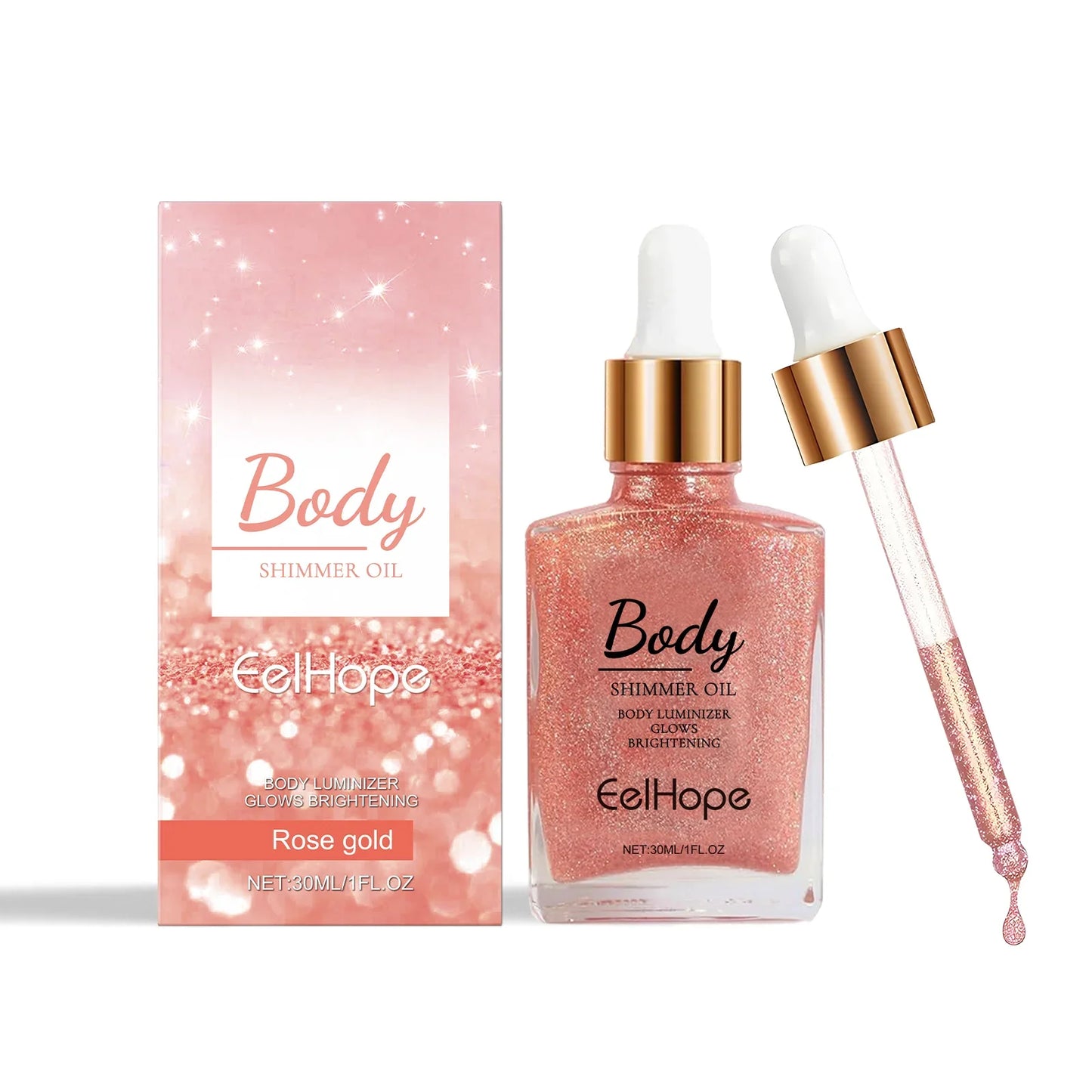 Body Shimmer Oil – Gold Highlighter Drops for Face & Body